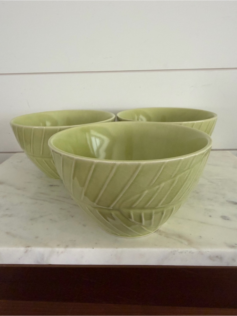 Crate and Barrel Green Leaf Dip Bowls Set of 3